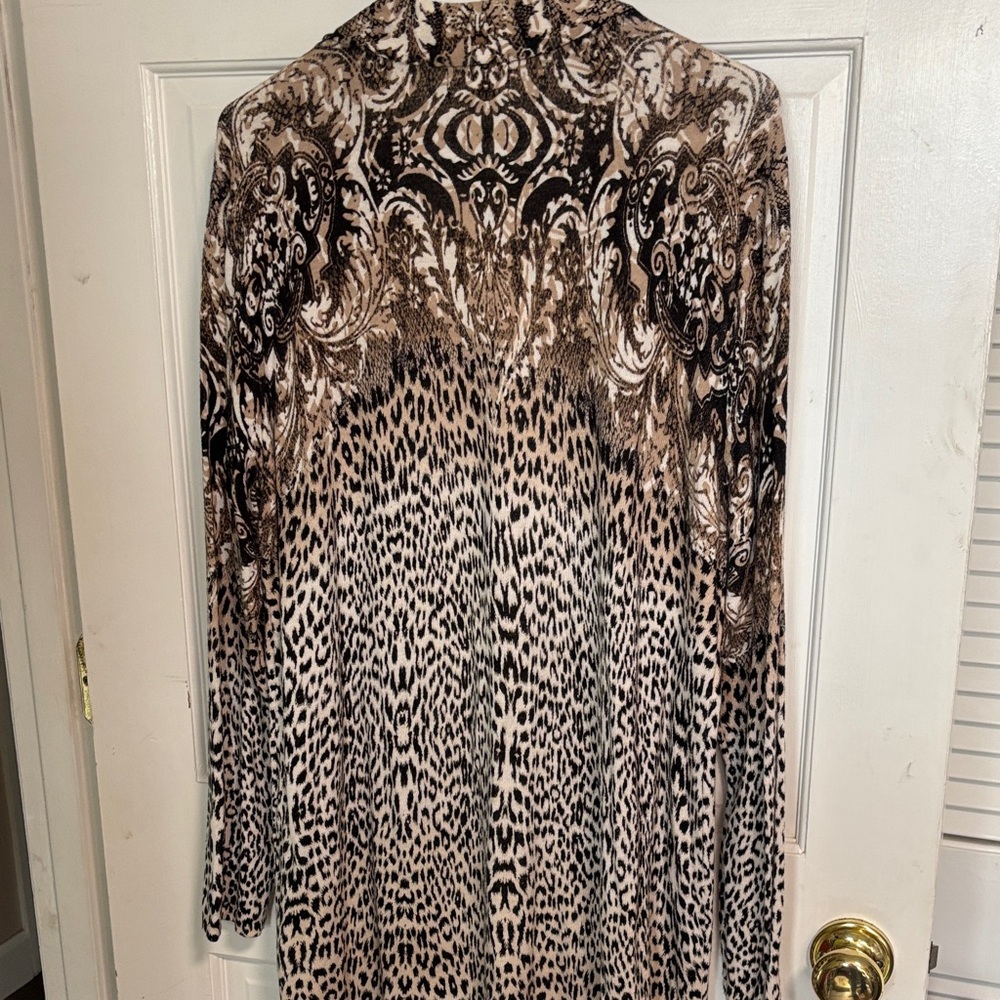 JM Collection Long Open-Front Cardigan in Black, Brown, Cream - Picture 5 of 6